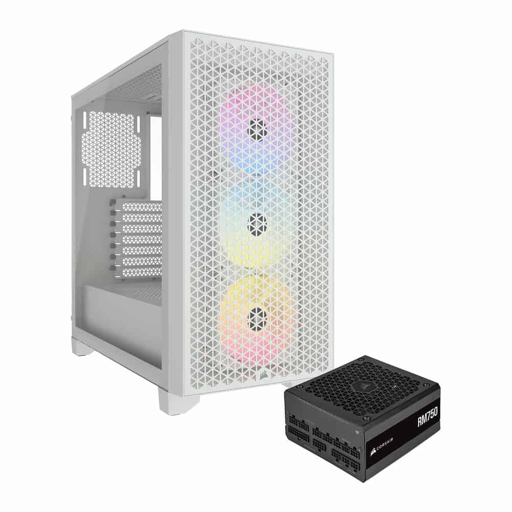 Corsair 3000D RGB Airflow White Chassis + Corsair RM750 PSU Bundle